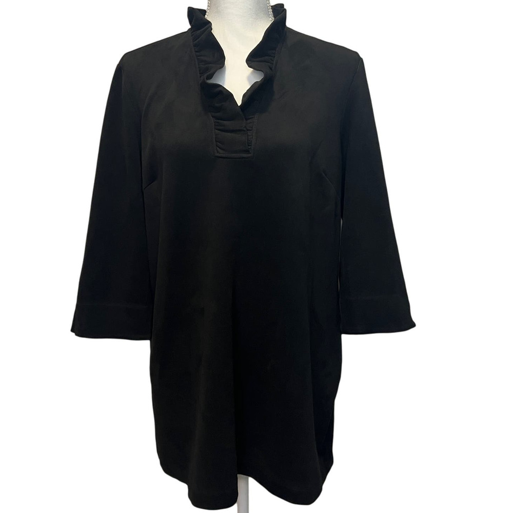 Black Ruffle Neck Women's Top